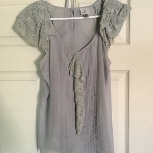 Worthington Gray Blouse with lace Size PM